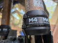 M4 Enduro fork guard installed on a 48 mm KYB fork with zip-tie mounting.